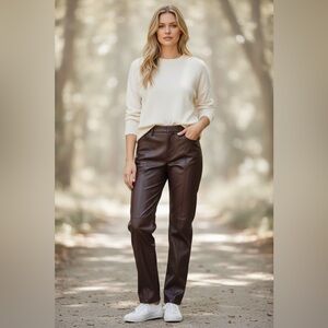 NWT Halston Faux Leather Pants- Chocolate Brown Women's Medium Glam Date Party M